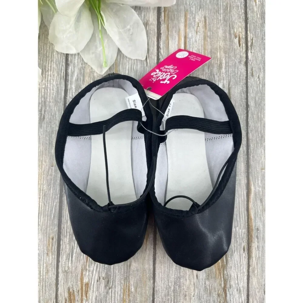 Toddler Girls Ballet Shoes Dance Class Leather Sole Adjustable Strap Size 11
